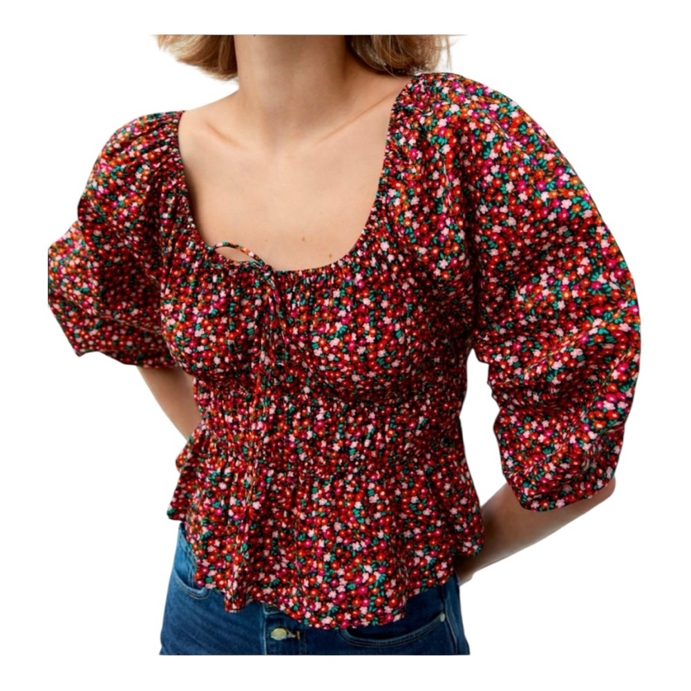 Zara Multicolor Floral Smocked Blouse size Small